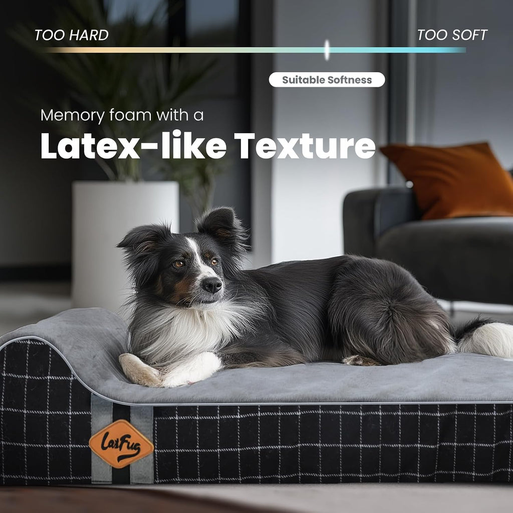 Laifug Orthopedic Dog Beds for Large Dogs,4.5" Memory Foam Dog Beds,Durable Water Proof Liner Removable and Washable, Nonskid Bottom, Black Grid Gray 46"x28"x8"