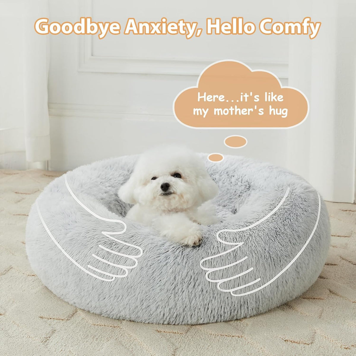 WNPETHOME Large Round Calming Dog Bed Cat Bed for Comfy Sleep