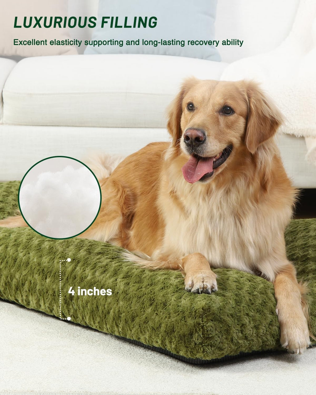 KSIIA Washable Dog Beds Large Sized Dog Crate Bed Plush Mat 47"x29" Green
