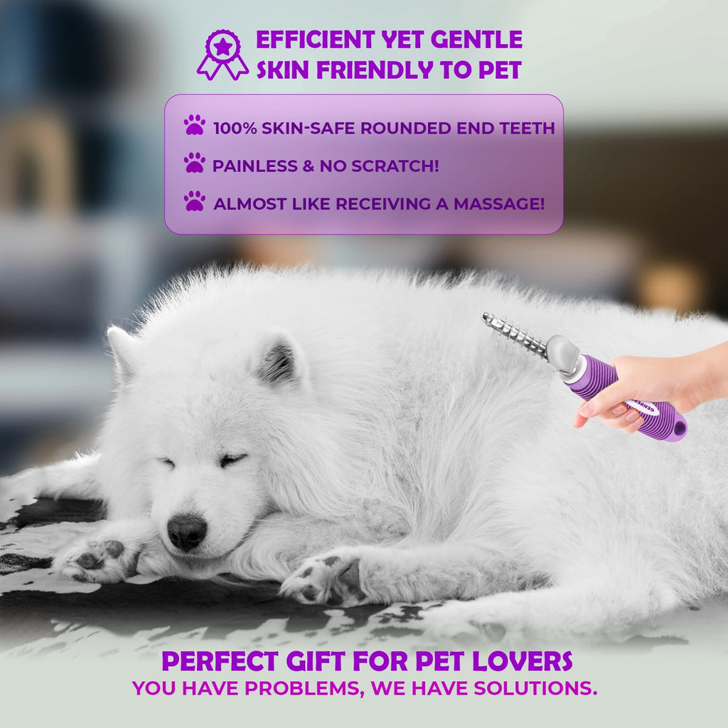 GENPEPADO Dematting Undercoat Rake Comb for Dogs & Cats with Long 2.5-In Stainless Steel Safety Blades for Removing Knots, Mats & Tangles - Pet Grooming Deshedding Brush Tool with Anti-Slip Grip