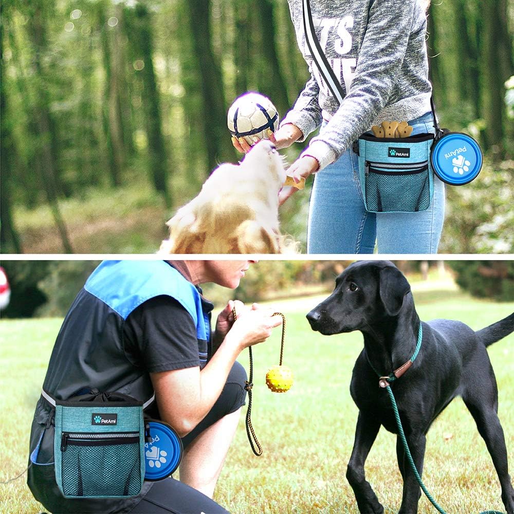 PetAmi Hands Free Dog Treat Pouch for Training and Walking, Teal Sea Blue
