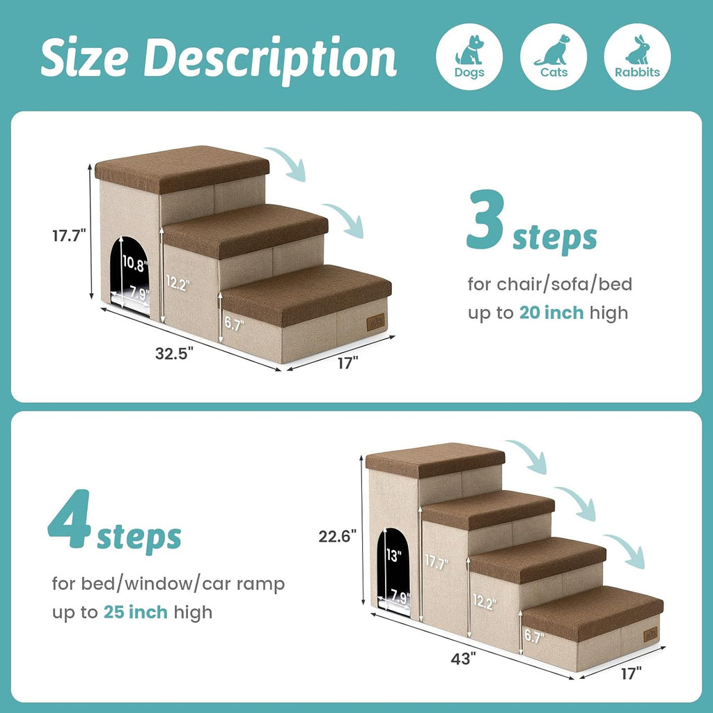 COZY KISS Dog Stairs with Storage, 17.7" H Dog Steps with Condo, 3-Step