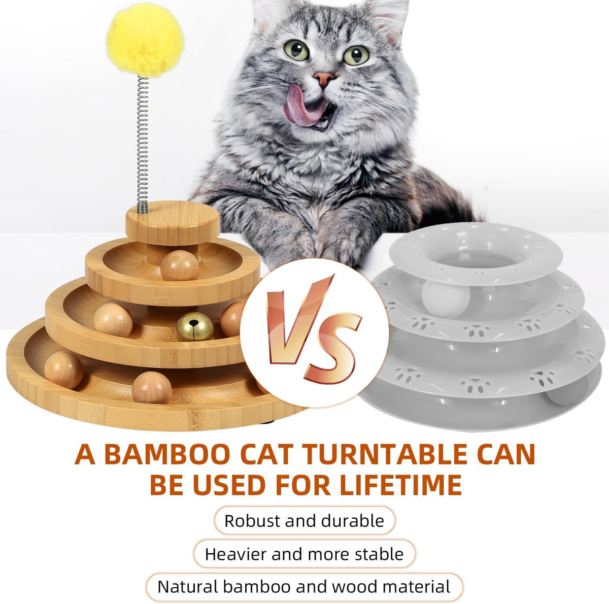 DoogCat Cat Ball Track Toy,Kitty Toys Roller,3-Level Ball Tower with 9 Removable Balls,Interactive Cat Toy, DIY Circle Fun Toy for Kitten Mental Physical Exercise - Medium Size