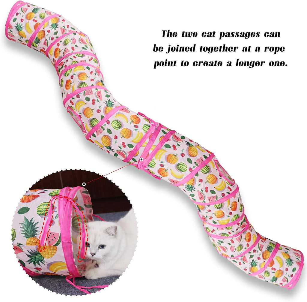 Andiker Cat Tunnel for Indoor Cats, 45" Long Rainbow Collapsible Kitten Tube with a Fun Ball and 2 Holes Cat Play Tunnel, Rabbit Tunnel for Kittens Exercising Hiding Training and Running (Pink)