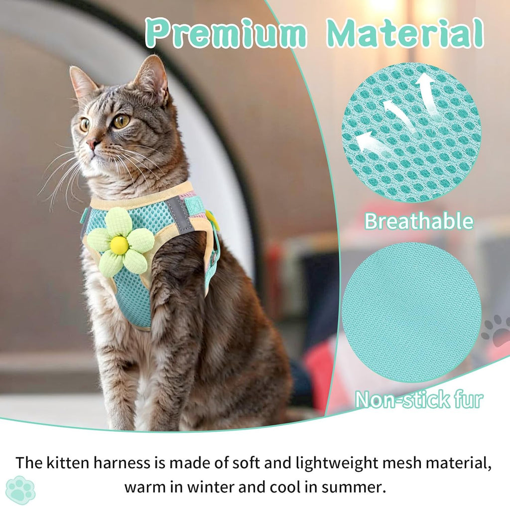 Cat Harness and Leash Set, Escape Proof Soft Vest Walk Green XS