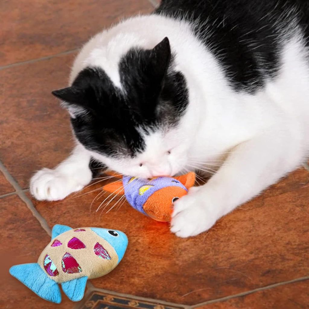 Andiker Cat Catnip Toys, 2pcs Small Cat Fish Toys with Crinkle Shine Ring Paper to Make Sound to Catch Your Cats Eyes and for Your Cats to Chew and Catch Interactive Cat Toys for Indoor Kitten (2pc)