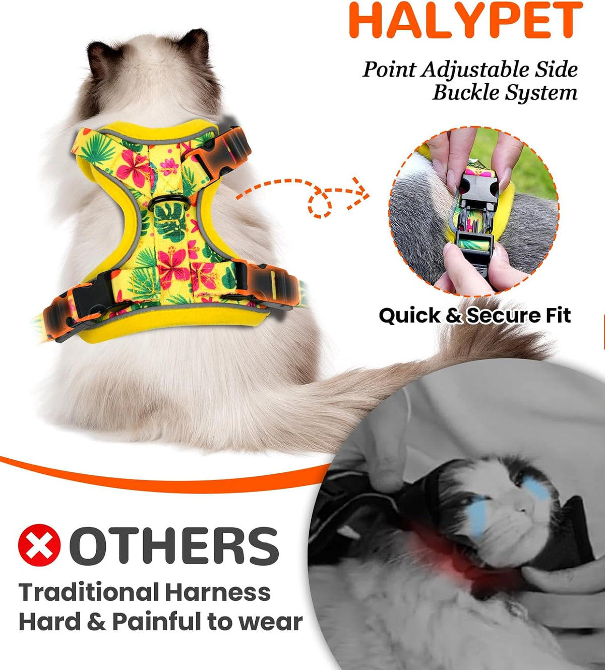 Halypet Cat Harness and Leash Set, Escape Proof Adjustable Harness