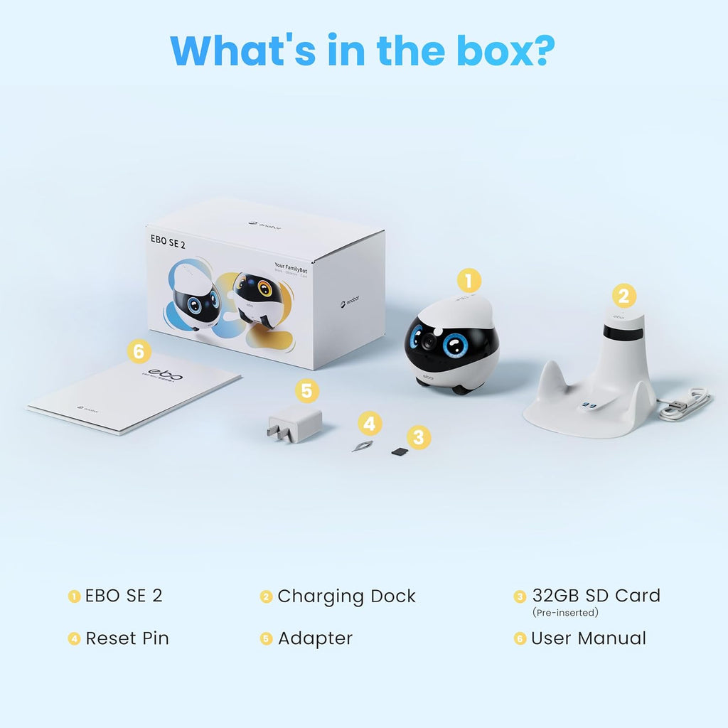 Enabot EBO SE 2 Mobile Pet Camera: 2K Home Robot Companion (Blue Eyes)