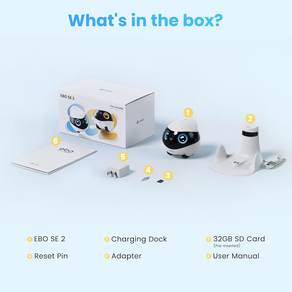 Enabot EBO SE 2 Mobile Pet Camera: 2K Home Robot Companion (Blue Eyes)