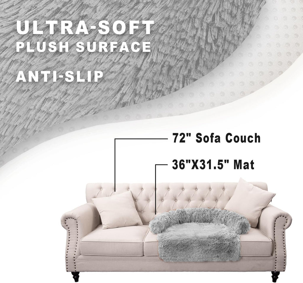 Calming Dogs/Cats Bed Mats, Dog Pad Washable Removable Couch Cover, Plush Long Fur Mat for Pets, Waterproof, Perfect for Small, Medium and Large Dogs and Cats (Light Gray, 36"x31.5"x5.0")