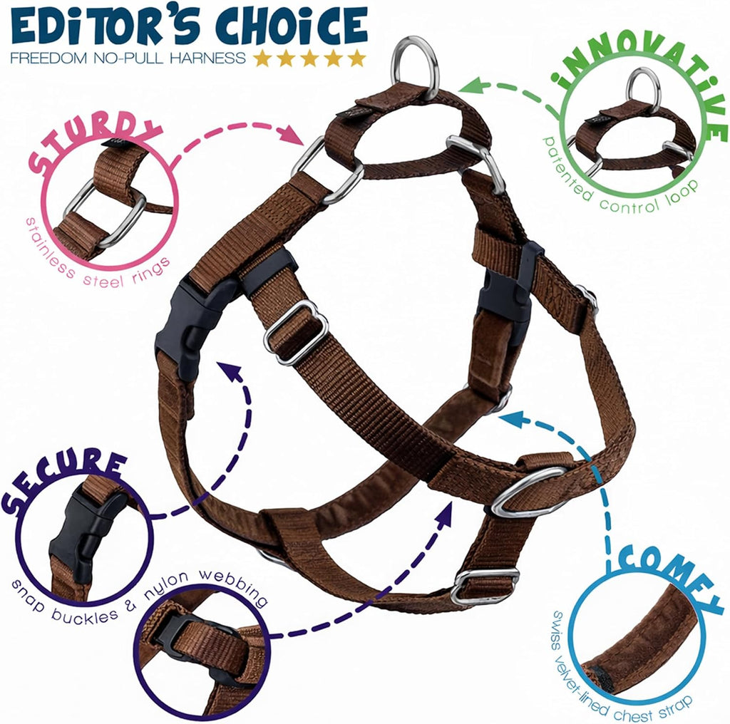 2 Hounds Design Freedom No Pull Dog Harness and Leash, 5/8" XS, Brown