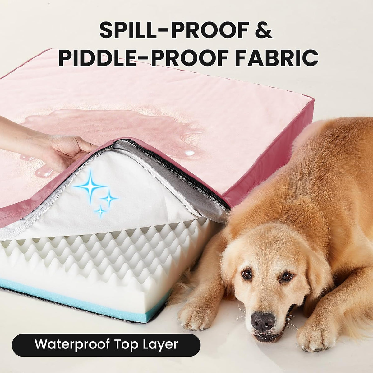OhGeni Orthopedic Large Dog Bed, Reversible Memory Foam, 41 inch-XL(Pink)