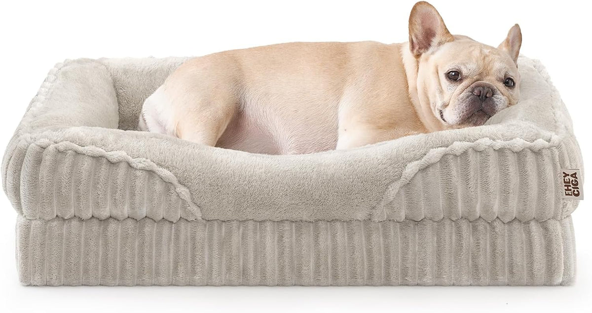 EHEYCIGA Orthopedic Dog Beds for Large Dogs 35x22 Inch, Beige