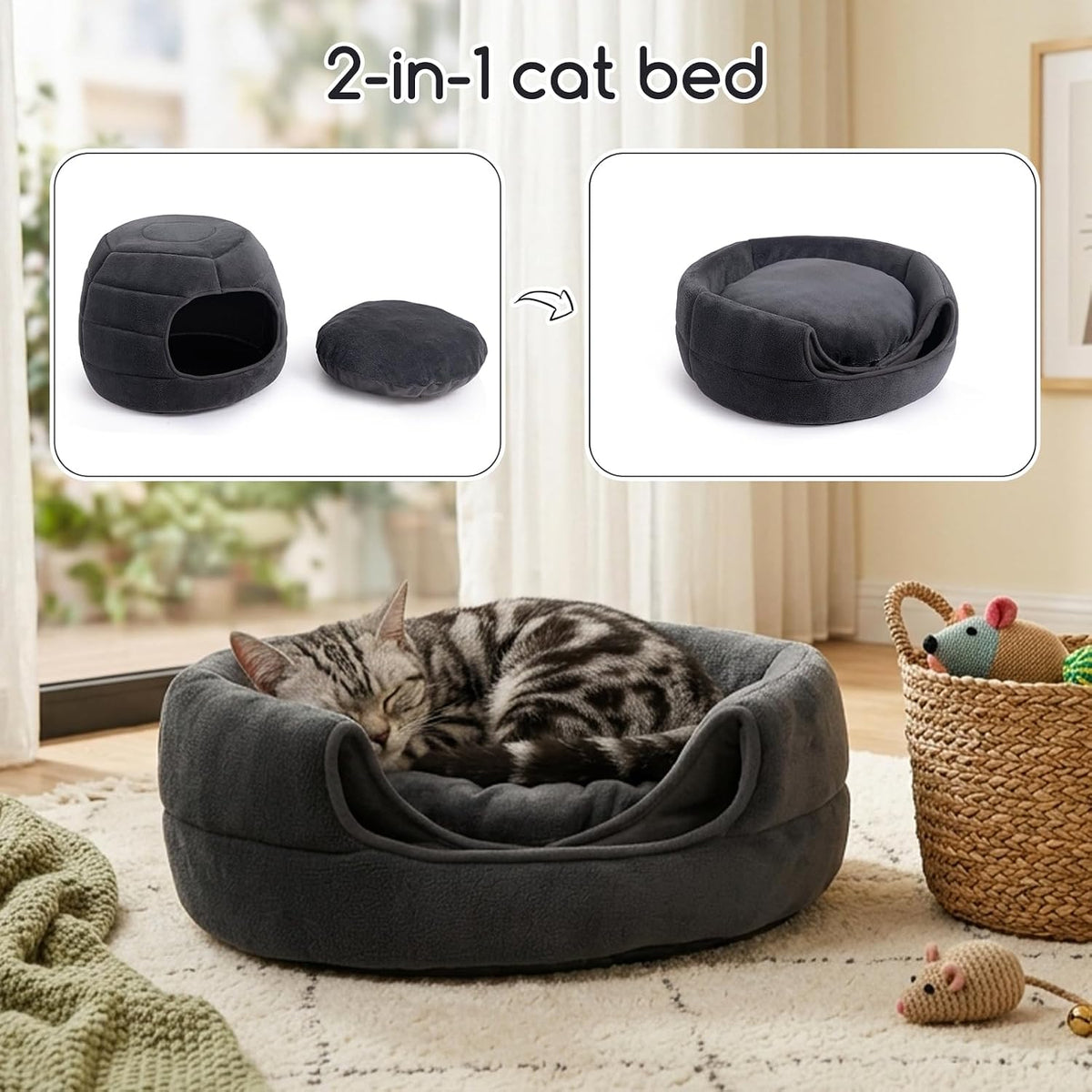 Hollypet Cat Bed Cave for Indoor Cats for Pets up to 15 lbs, Gray
