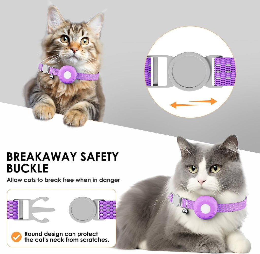 Cat Tracker, GPS Tracker, Compatible with Apple Find My App(Only iOS), Waterproof Cat Tracker Collar with Bell and Safety Elastic Buckle, No Monthly Subscription Fee, Up to 1-Year Battery, Purple