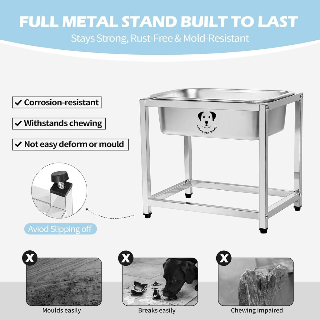 Elevated Dog Water Bowl, Stainless Steel Dog Bowl for Medium Large Dogs, Easy to Clean and Assemble for Outdoor Use 0.85 Gallons Bowl with Full Metal Stand Raised 10.23"