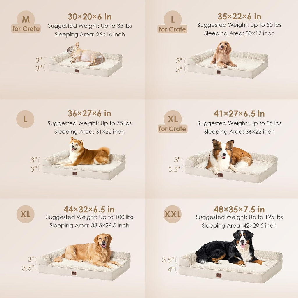 EHEYCIGA Orthopedic Dog Bed Medium Size, Memory Foam Dog Bed, Beige