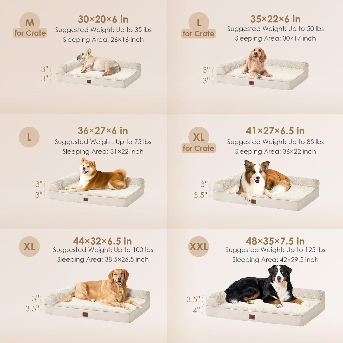 EHEYCIGA Orthopedic Dog Bed Medium Size, Memory Foam Dog Bed, Beige