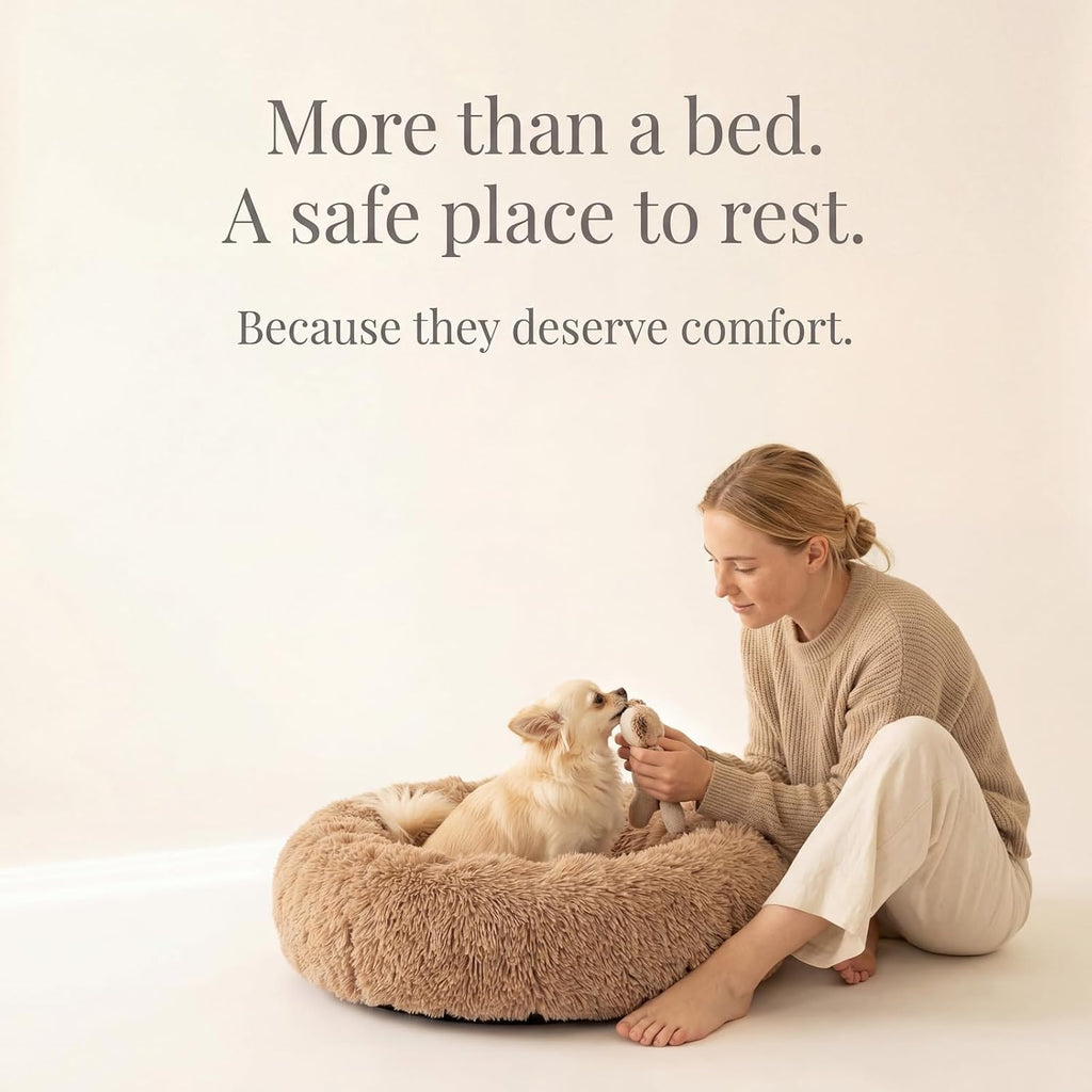nononfish Round Dog Bed for Small Dogs,Calming Donut Plush Bed