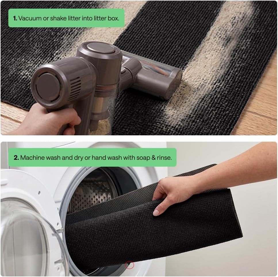 GORILLA GRIP Cat Litter Mat, Soft Felt Scatter Catcher, 30x24, Black