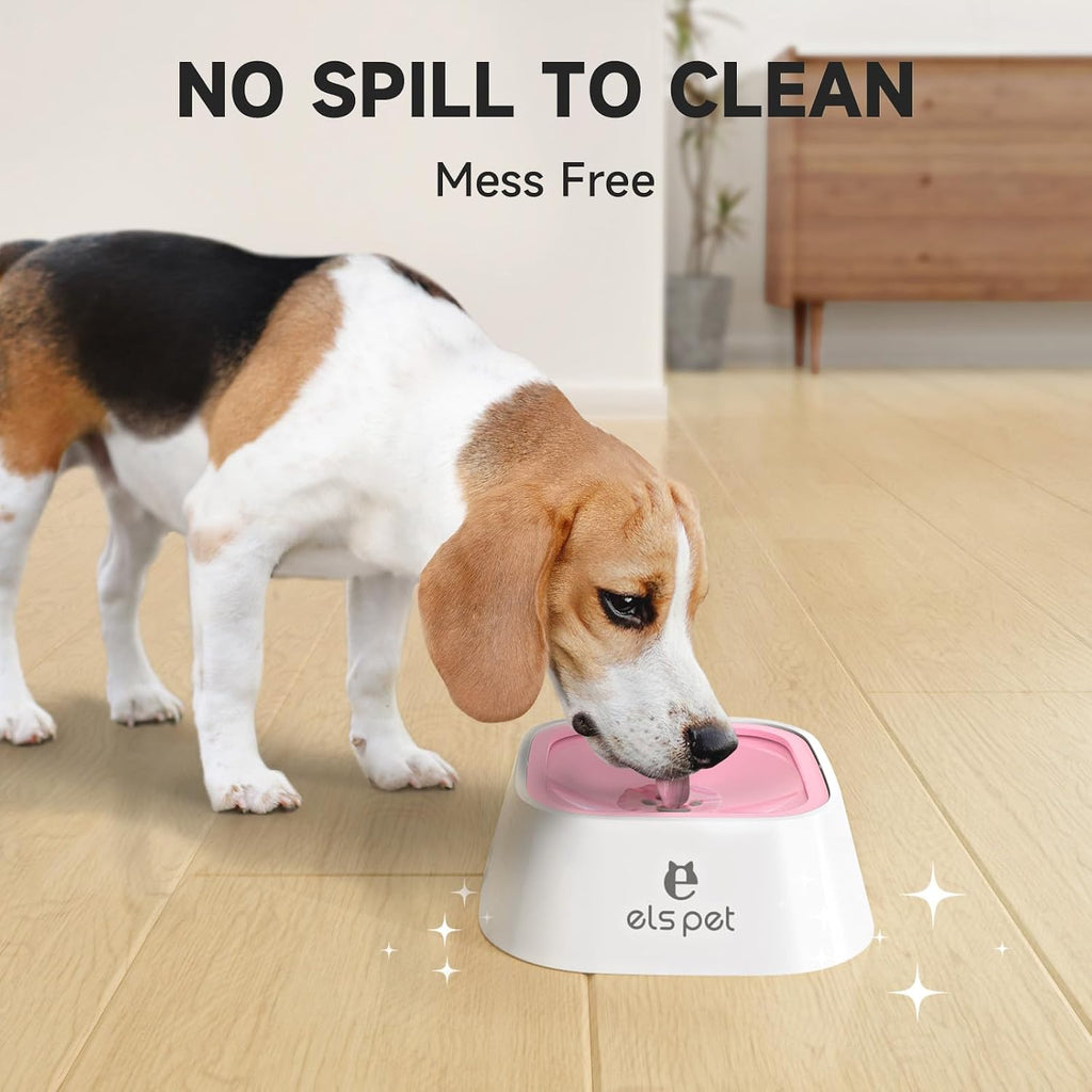 ELS PET Dog Water Bowl 1L, No Spill Travel, No Drip Slow Drink for Cats | Pink, No Spill Design, 35oz Capacity, Floating Disk, for Dogs, Cats, Crate and Car Travel, Dishwasher Safe, Slow Drinking
