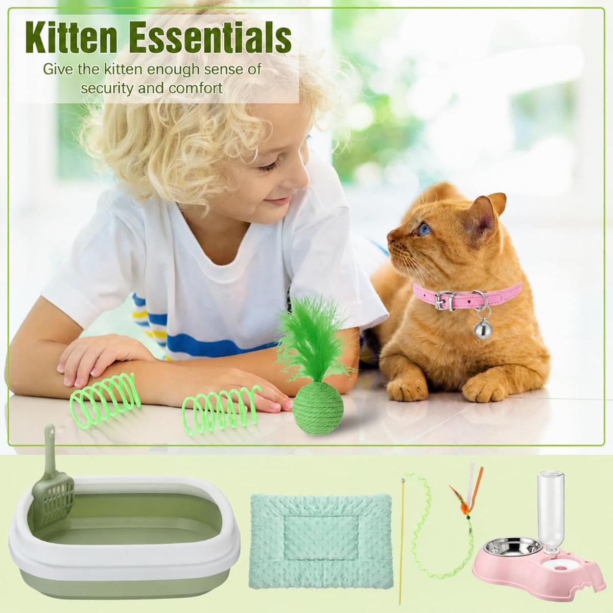 Eccliy 10 Pcs Kitten Starter Kit for Indoor, Classic, Medium, Pink Green