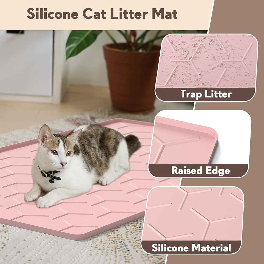 Garoopion Silicone Cat Litter Mat Large 40" X 28", Easy to Clean, Pink