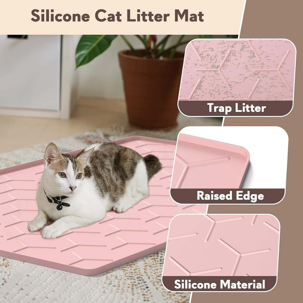 Garoopion Silicone Cat Litter Mat Large 40" X 28", Easy to Clean, Pink