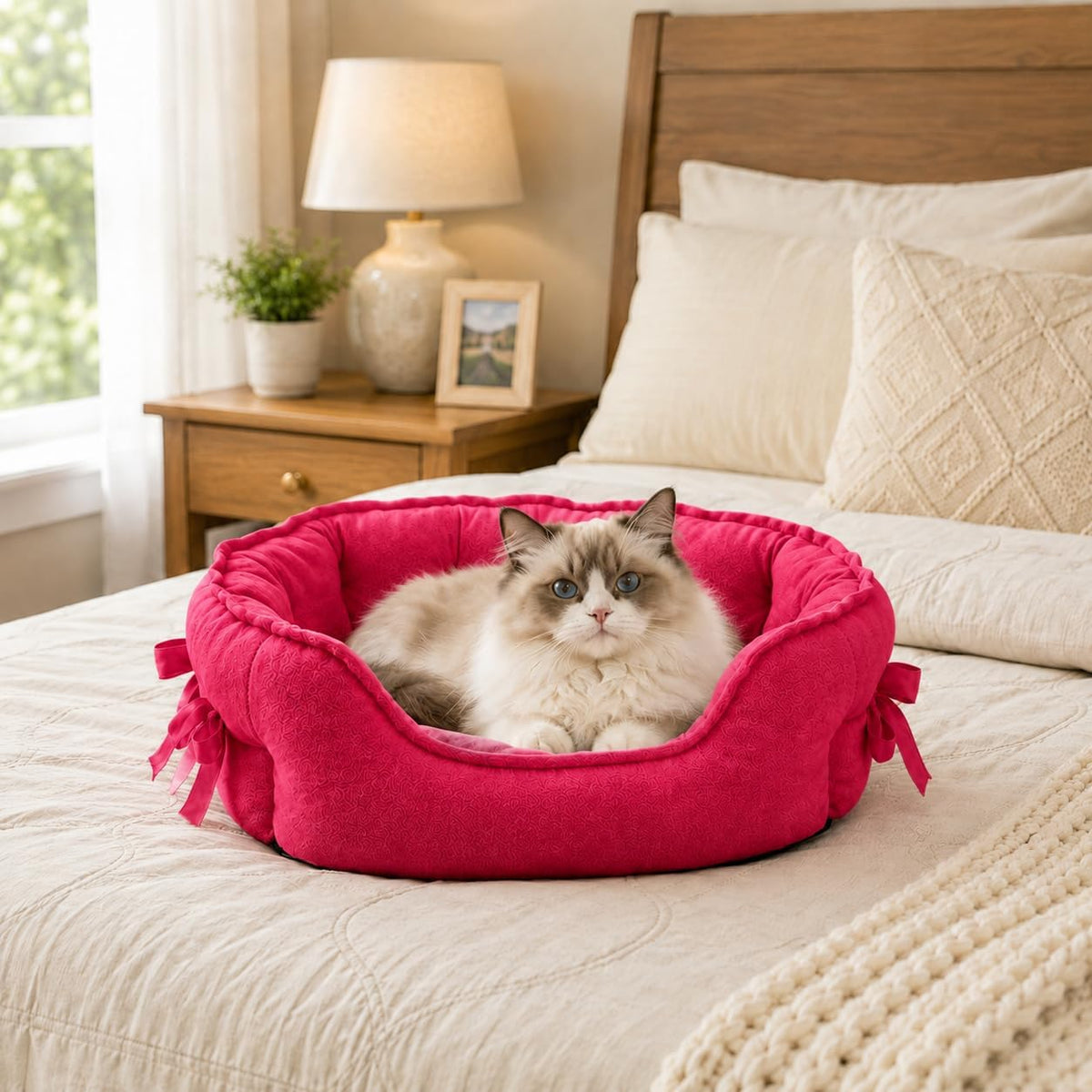 Pink Dog Bed for Small Breeds Breathable Princess Bowknot Puppy Cat Cushion