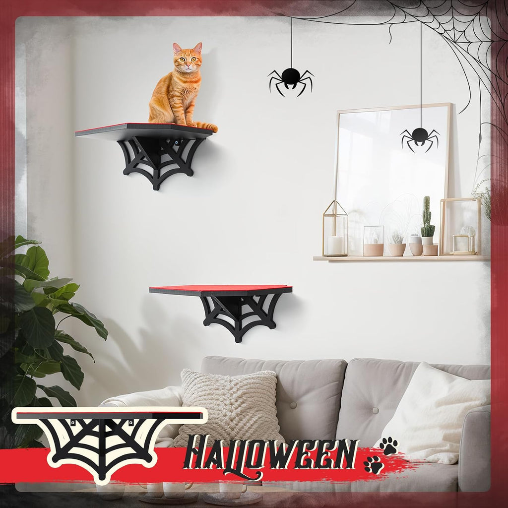 Gemscream Gothic Halloween Wall Mounted Cat Shelf, Coffin Spider Web Design