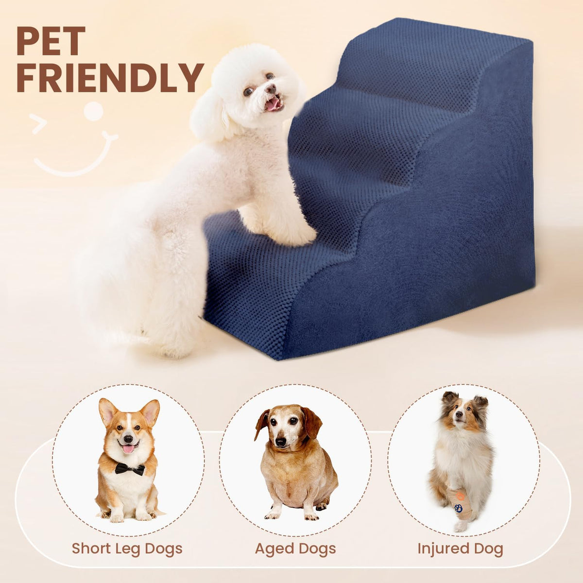 Dog Stairs for Small Dogs, High Density Foam Dog Steps, Extra Wide Non-Slip Pet Ramp for High Beds Or Couch, Soft Doggie Ladder for Dogs Injured, Older Pets, Small Cats