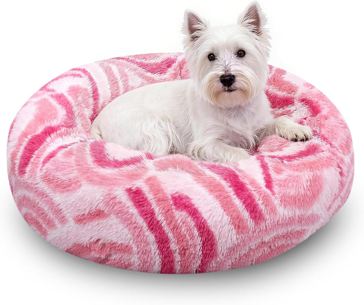 Calming Soft Round Dog & Cat Bed, Donut Cuddler Warming Cozy Fluffy Plush Cushion Beds for Small Medium Sized Dog and Cat