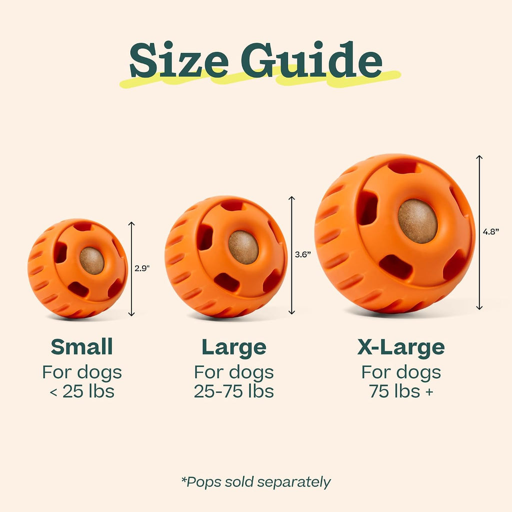 WOOF Pupsicle Interactive Dog Ball Toy for Dogs Large 25-75 lbs - Orange