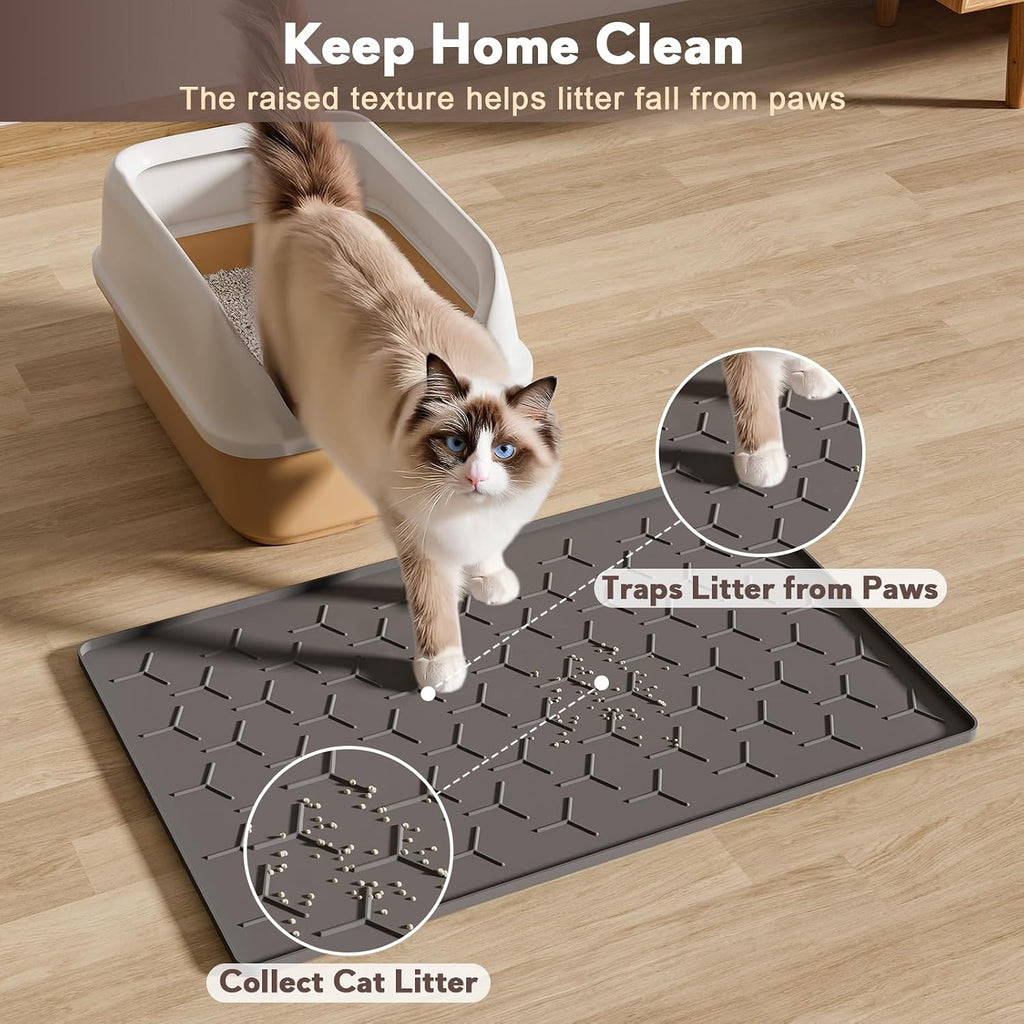 Garoopion Silicone Cat Litter Mat 24×16 inch, Easy to Clean, Dark Gray | Waterproof Silicone Mat with Raised Edges, Catch Litter, Protect Floor from Urine, Multi-Use for Dog/Sink/Kitchen/Boots