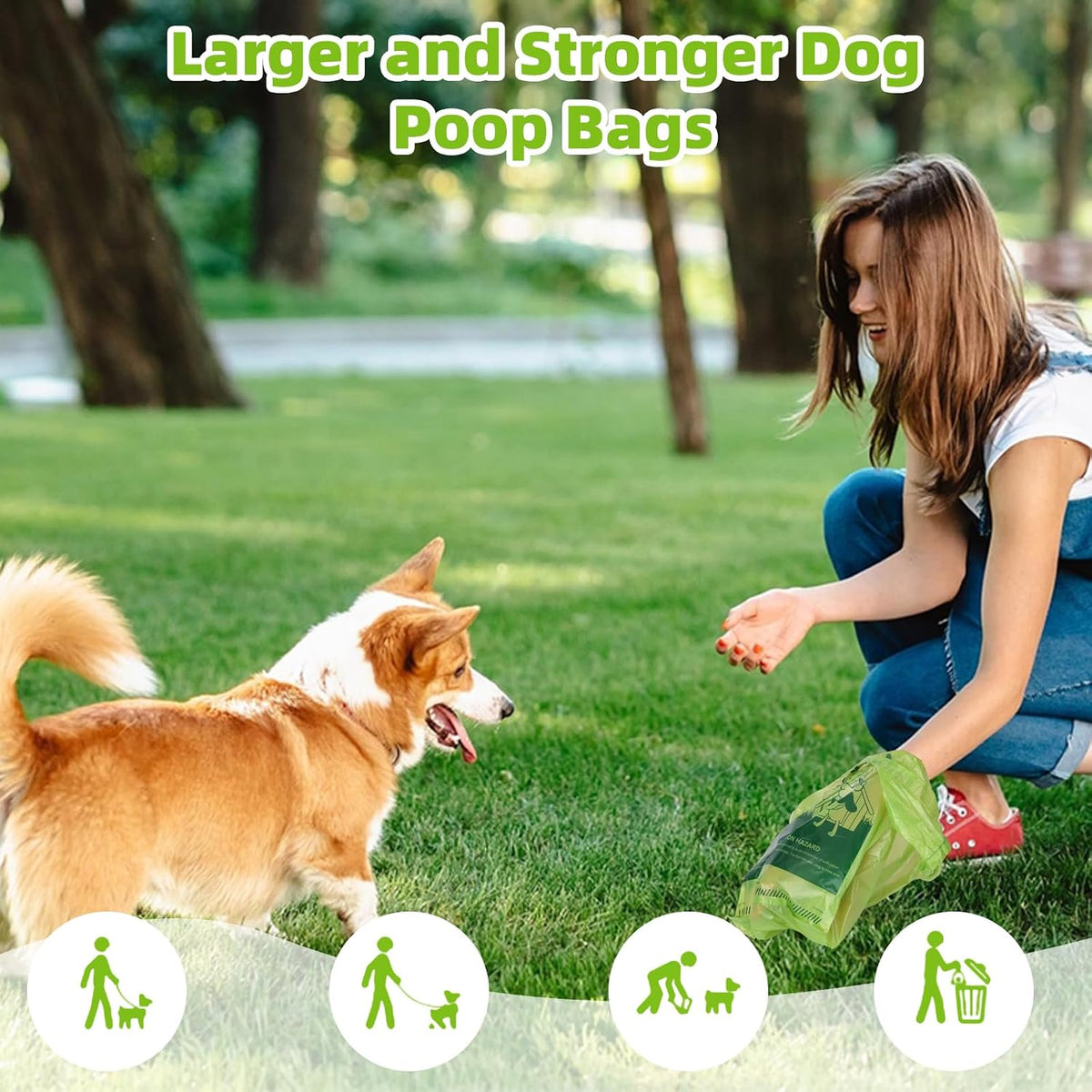 Poop Bags for Dogs, 200 Count Dog Poop Bags with Handles, Extra Thick Strong Leak Proof Doggie Waste Bag for Waste Refuse Cleanup, Outdoor Puppy Walking and Cats Litter