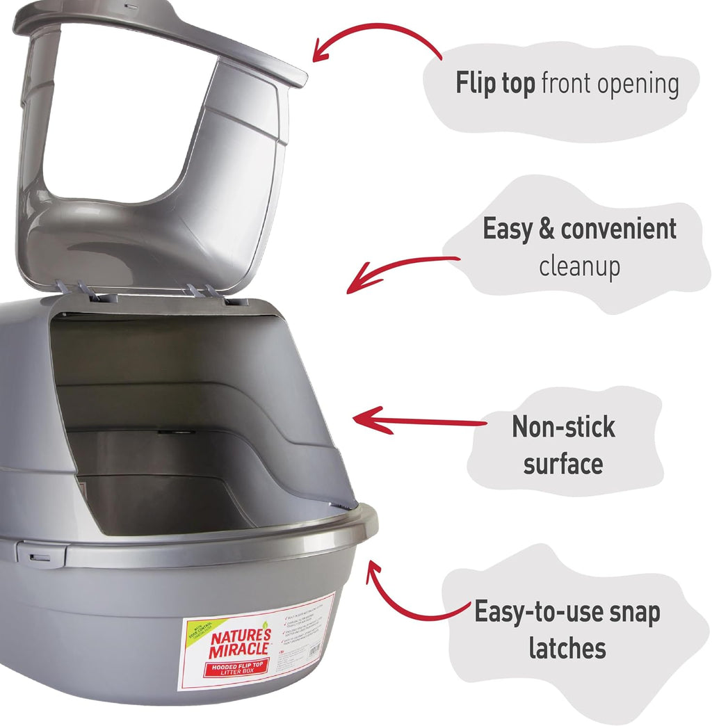 Nature's Miracle Hooded Flip Top Cat Litter Box with Charcoal Filter | Easy to Clean With Flip Top & Simple Latches, Charcoal Filter Absorbs Odor, Non-Stick Surface Prevents Litter Build-Up
