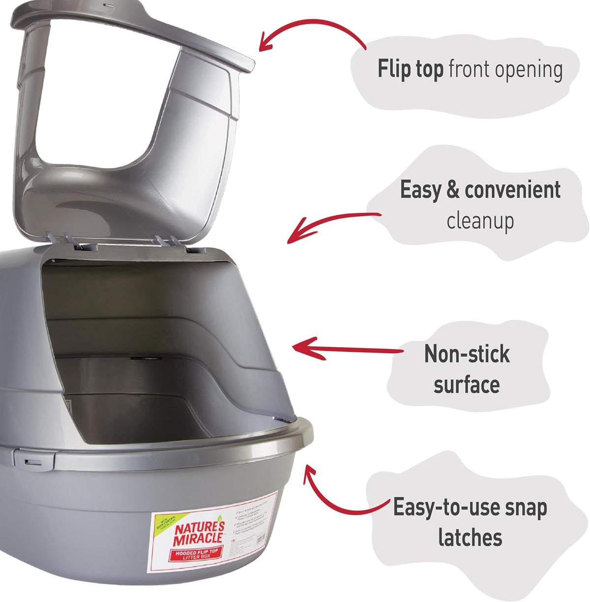 Nature's Miracle Hooded Flip Top Cat Litter Box with Charcoal Filter | Easy to Clean With Flip Top & Simple Latches, Charcoal Filter Absorbs Odor, Non-Stick Surface Prevents Litter Build-Up