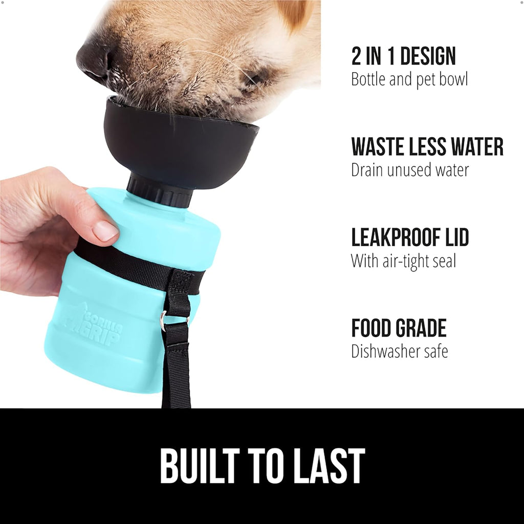 GORILLA GRIP Portable Dog Water Bottle, Food Grade Silicone, 16oz Turquoise | Water Bowl Dispenser for Dogs, Leak Proof Pet Travel Squeeze Bottles, Pet Stocking Stuffer, Puppy Essentials 