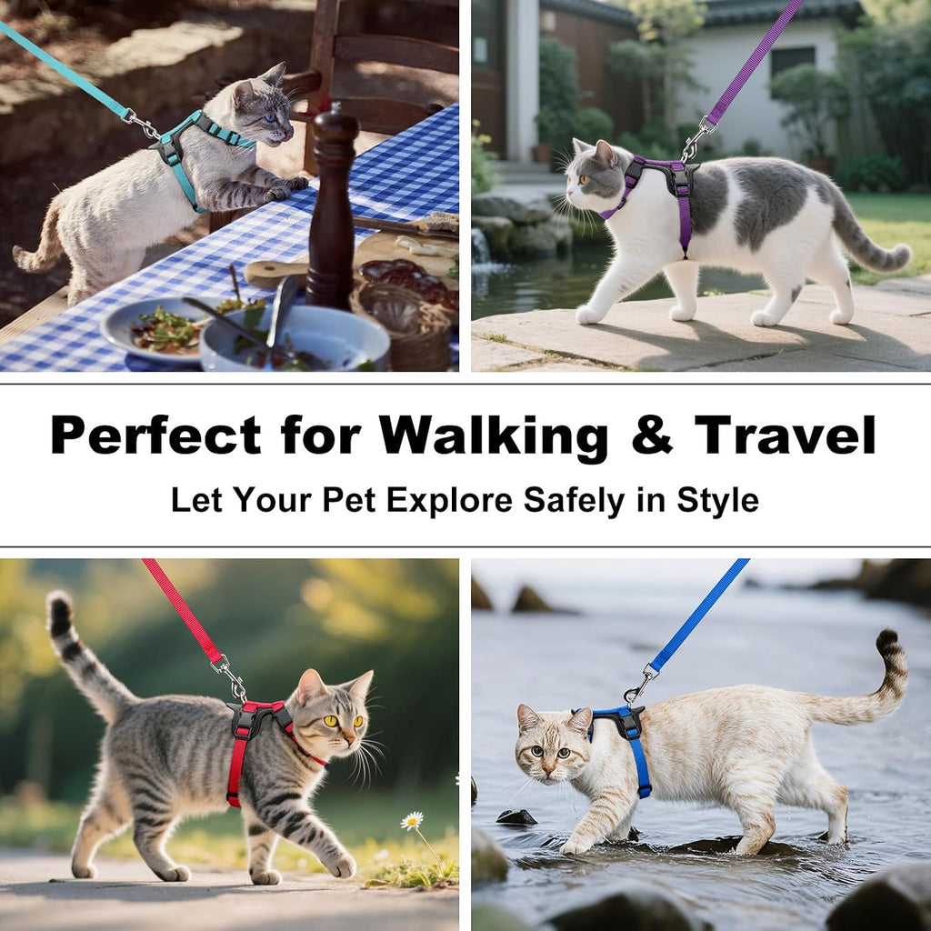 Plutus Pet Adjustable Cat Harness and Leash Set, with Leather Trim