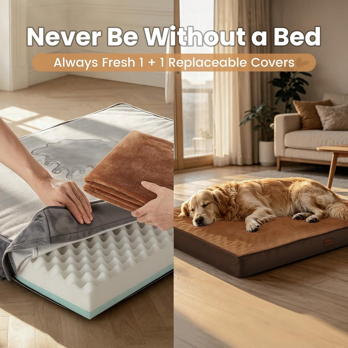 OhGeni Orthopedic Large Dog Bed with Two Covers, 41 inch-XL(Gray+Brown)