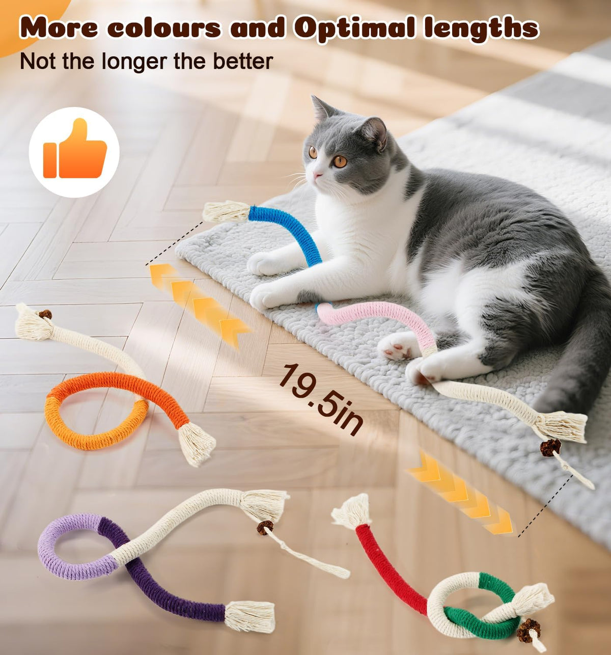 Cat Chew Ropes 4Pcs, Safe Cat Chew Toys for Indoor Cats with Catnip | with Gall Fruit,Safe Teeth Cleaning Chew Toys,Interactive Kitten Nip toys for All Breeds,19.5 inches,Boredom Buster