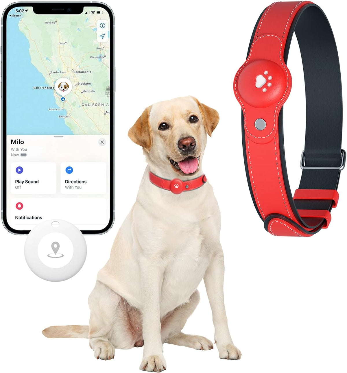 GPS Tracker for Dogs, Dog GPS Tracker, Pet Location Tracker with Collar, Real-Time Tracking, No Monthly Fee or Subscription, Waterproof, 365-Day Long Battery Life, Dog Tracking Device, iOS & Android