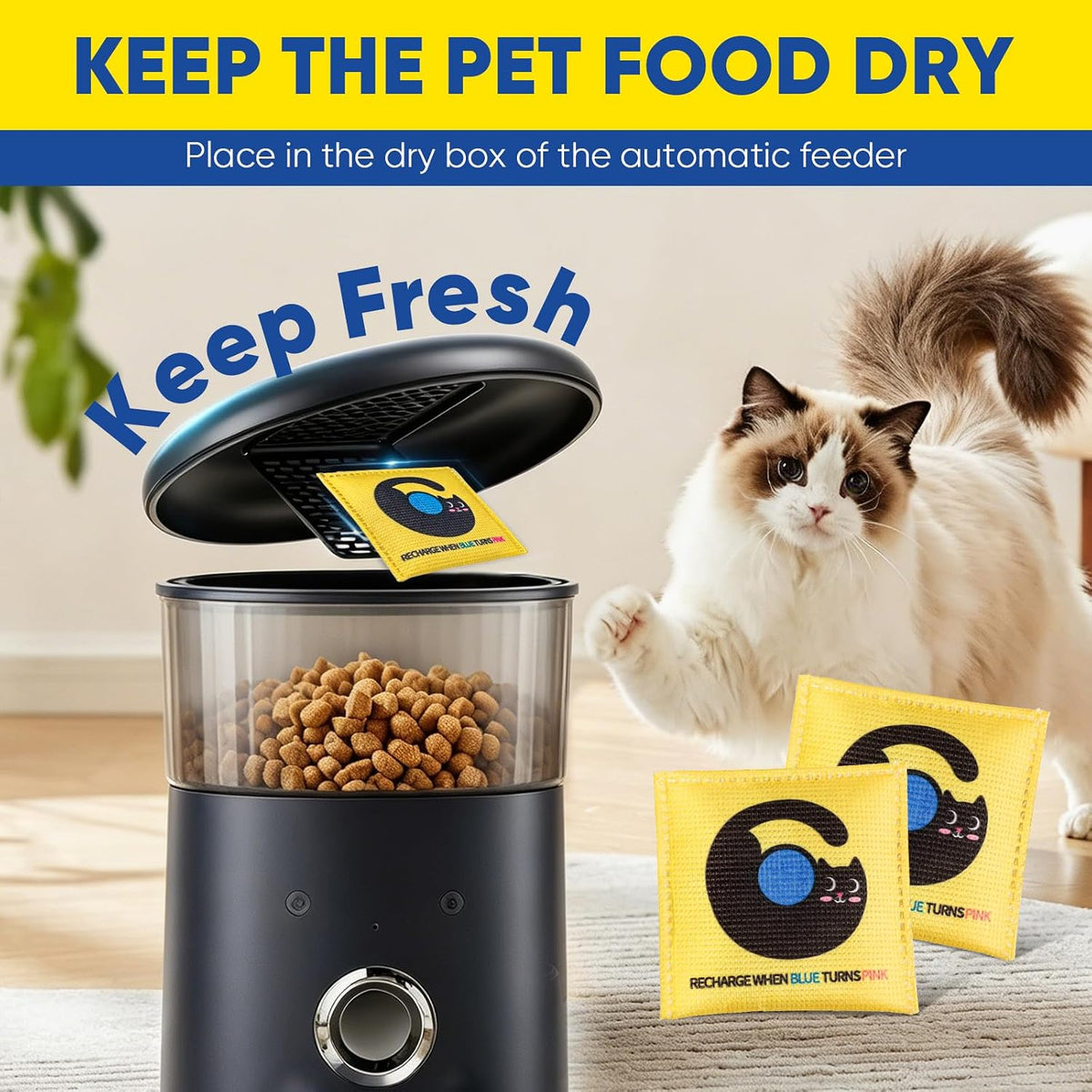 Rechargeable Pet Food Desiccant Bags for Pet Automatic Feeder, 6 PACK