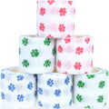 Self Adhesive Bandage Wrap Animal Cohesive Bandage Self Adherent Wrap First Aid Tape for Dogs Cats Horses Birds & Wrist Healing Ankle Sprain (2 Inch White Paw 6 Rolls)