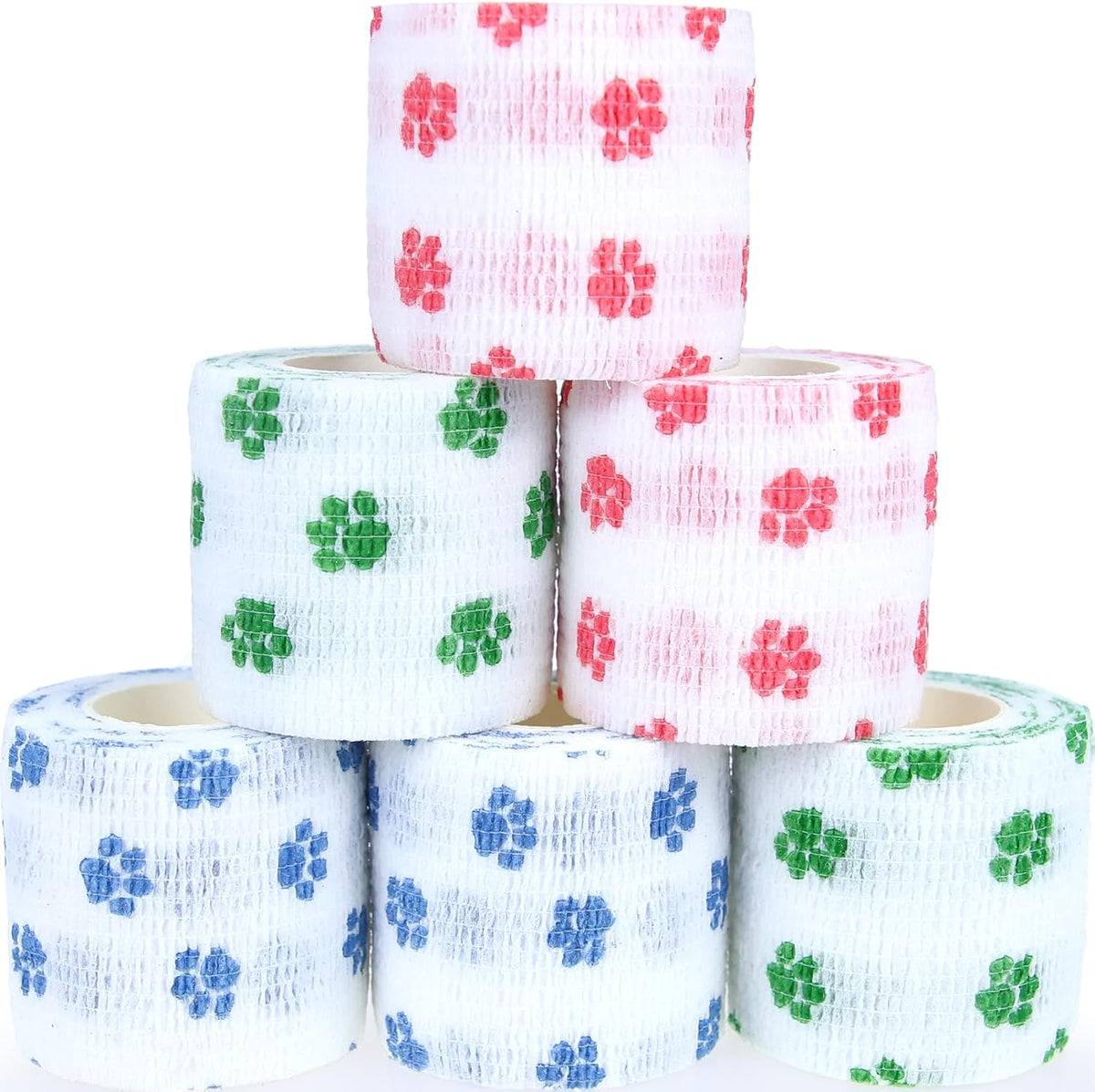 Self Adhesive Bandage Wrap Animal Cohesive Bandage Self Adherent Wrap First Aid Tape for Dogs Cats Horses Birds & Wrist Healing Ankle Sprain (2 Inch White Paw 6 Rolls)