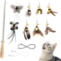 SONGWAY Cat Toys Feather Wand - Retractable Cat Wand Toy and 8 Pieces Insect Cat Feather Toys with Bell, Interactive Cat Toys for Indoor Cats Kittens