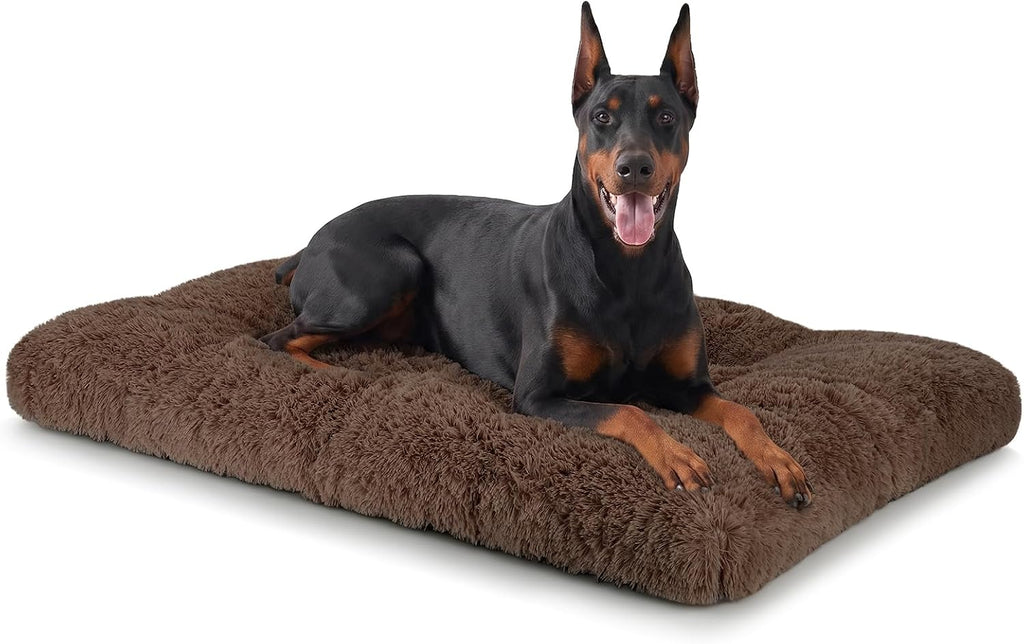 JOEJOY Large Dog Bed Crate Pad, Deluxe Plush Washable Dog Beds Fulffy Soft Kennel Pad Anti-Slip Pet Sleeping Mat for Extra Large Medium Small Dogs, 47" x 29", Brown