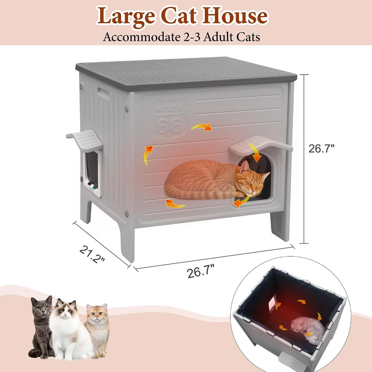 Insulated Cat House Outdoor, Large Plastic Cat Shelter Outside for Winter