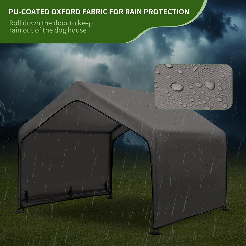 Summertrail Extra Large Dog House Outside, Dog Tent Outdoor, Big Dog Shade Shelter Doghouse Canopy, Water Resistant Dog shelter with Ground Nail, Gray Sun Rain Cover for Pet Cat Livestock 4'x 4'x 3.3