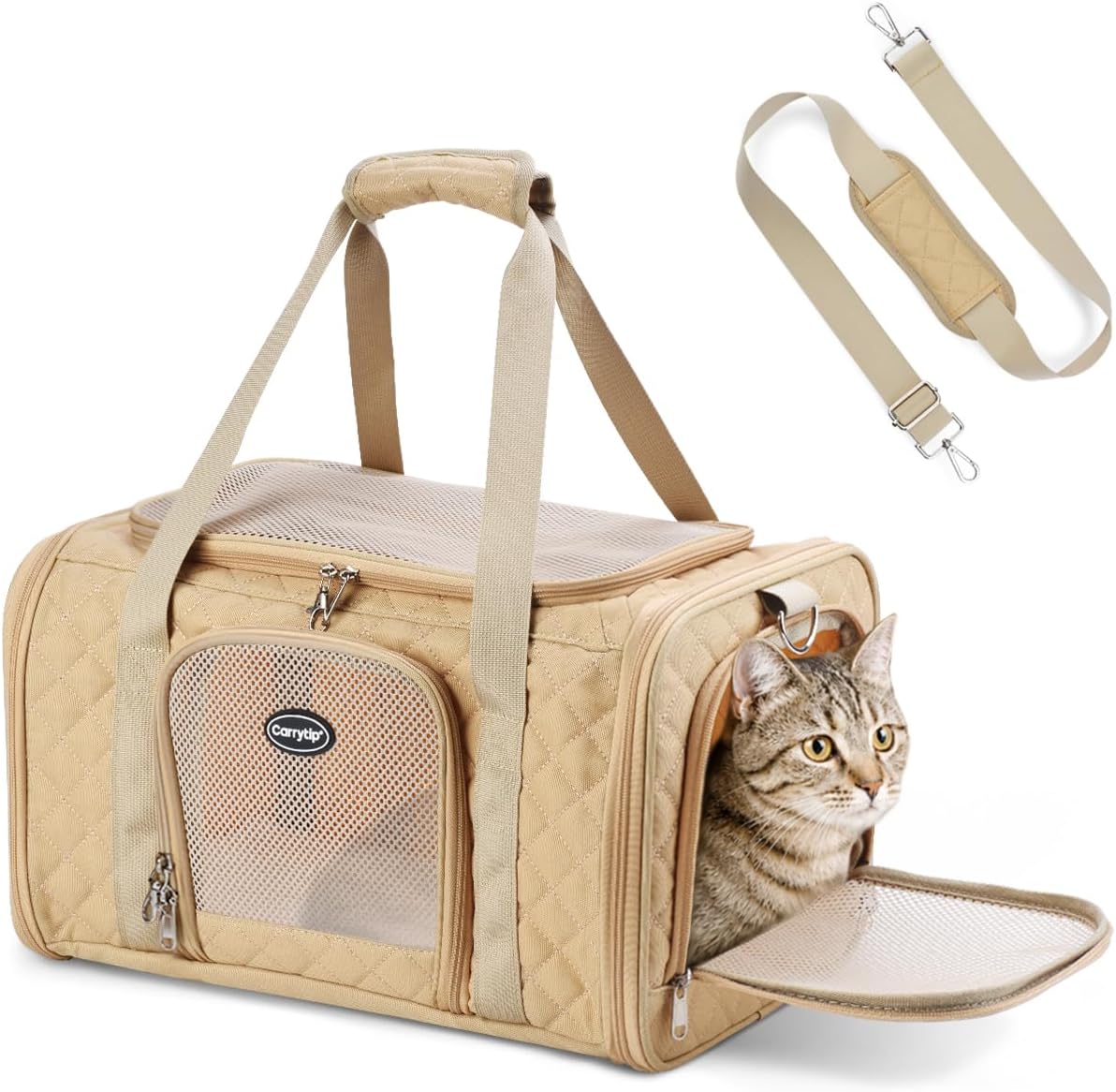 Cat Carrier Airline Approved, Soft Pet Carrier, 17x11x9.5 in, Brown
